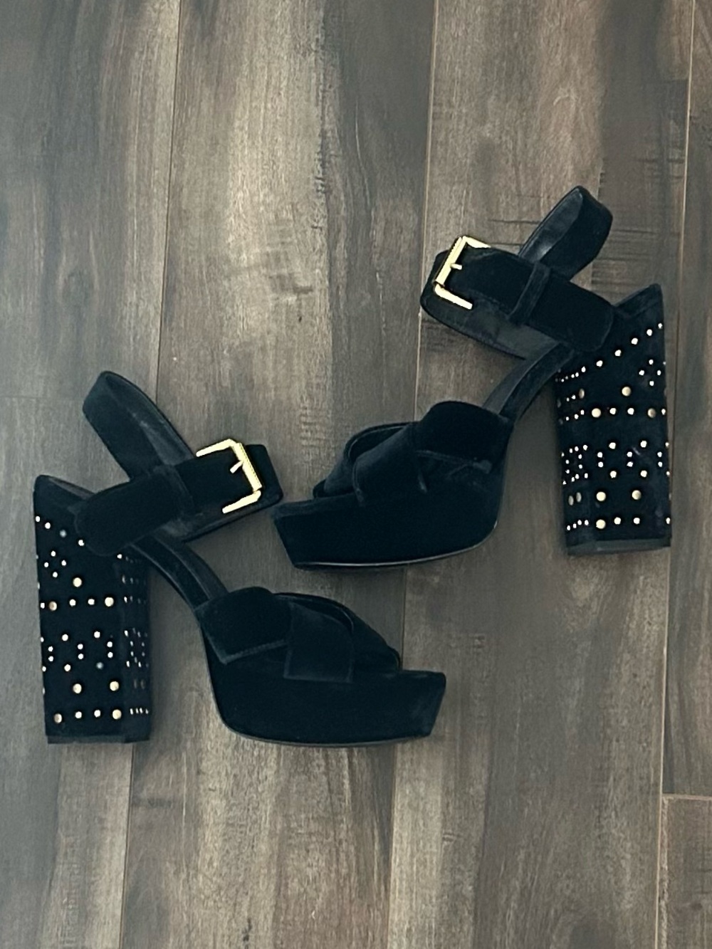 Maje Studded Platform Heels Gold Buckle Size 40